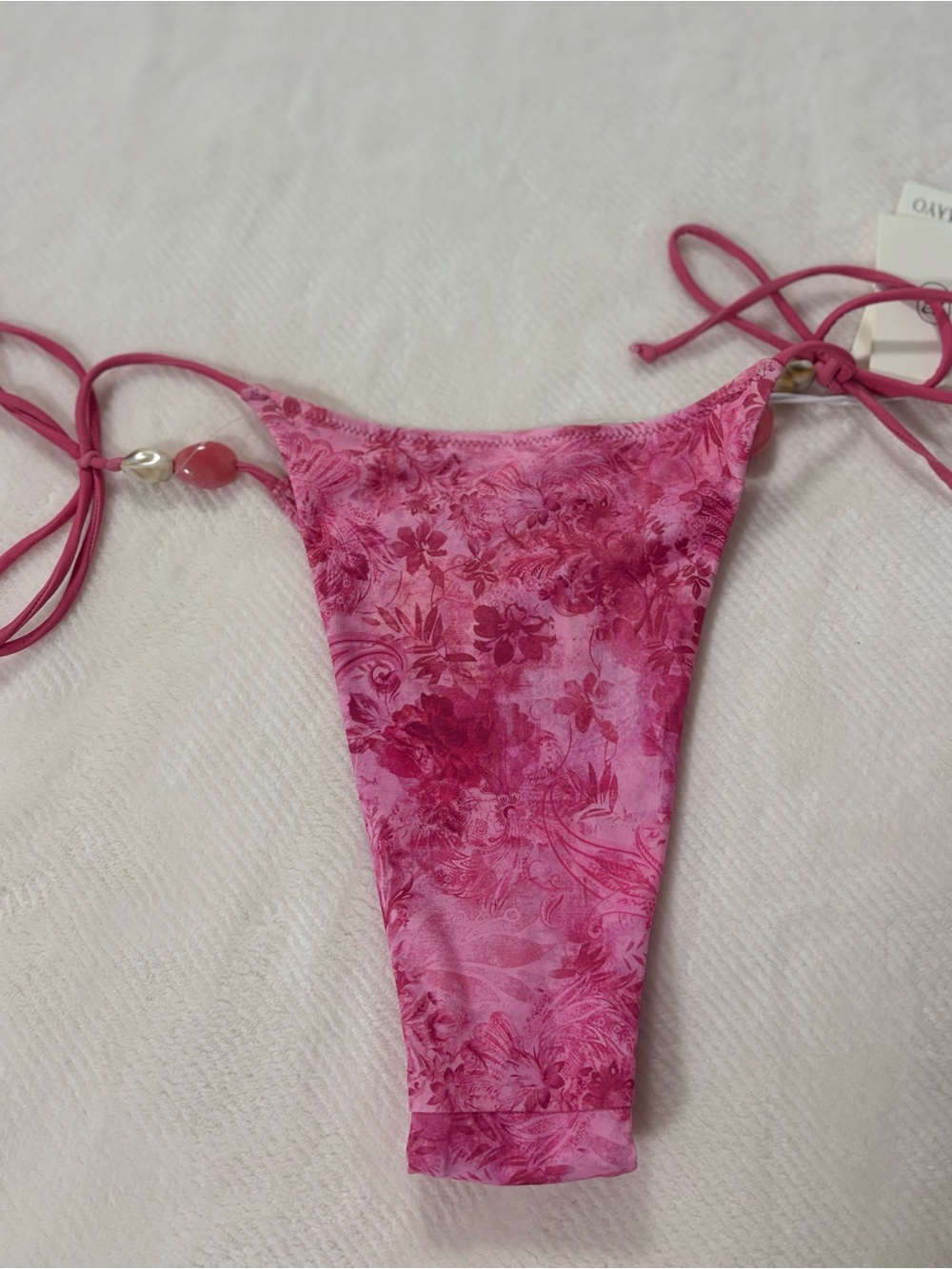 Peppermayo Pink Floral Tie-Side Bikini Bottom with Bead Accents